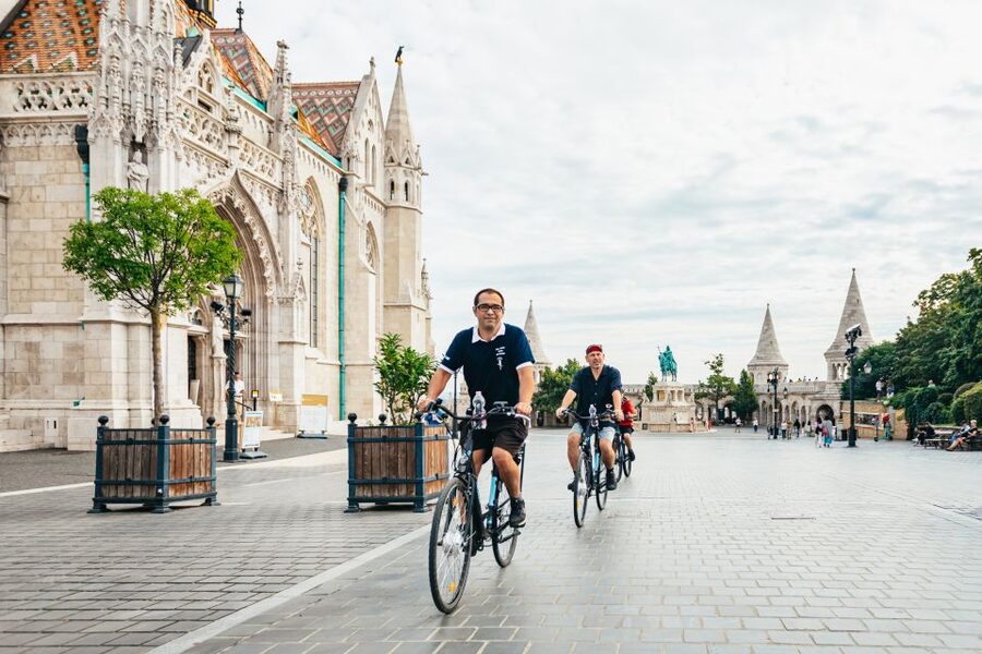 Budapest: Grand Sightseeing Bike Tour - Castle District climb: the view over Pest is the payoff