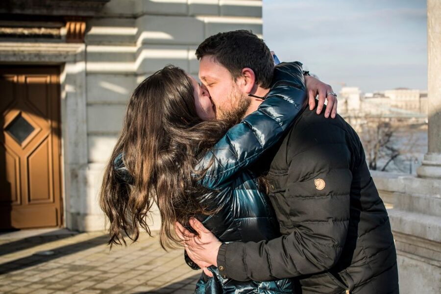 Budapest: Proposal Photos at enchanting Fisherman's Bastion - After the yes: a relaxed 60-minute couple shoot on site
